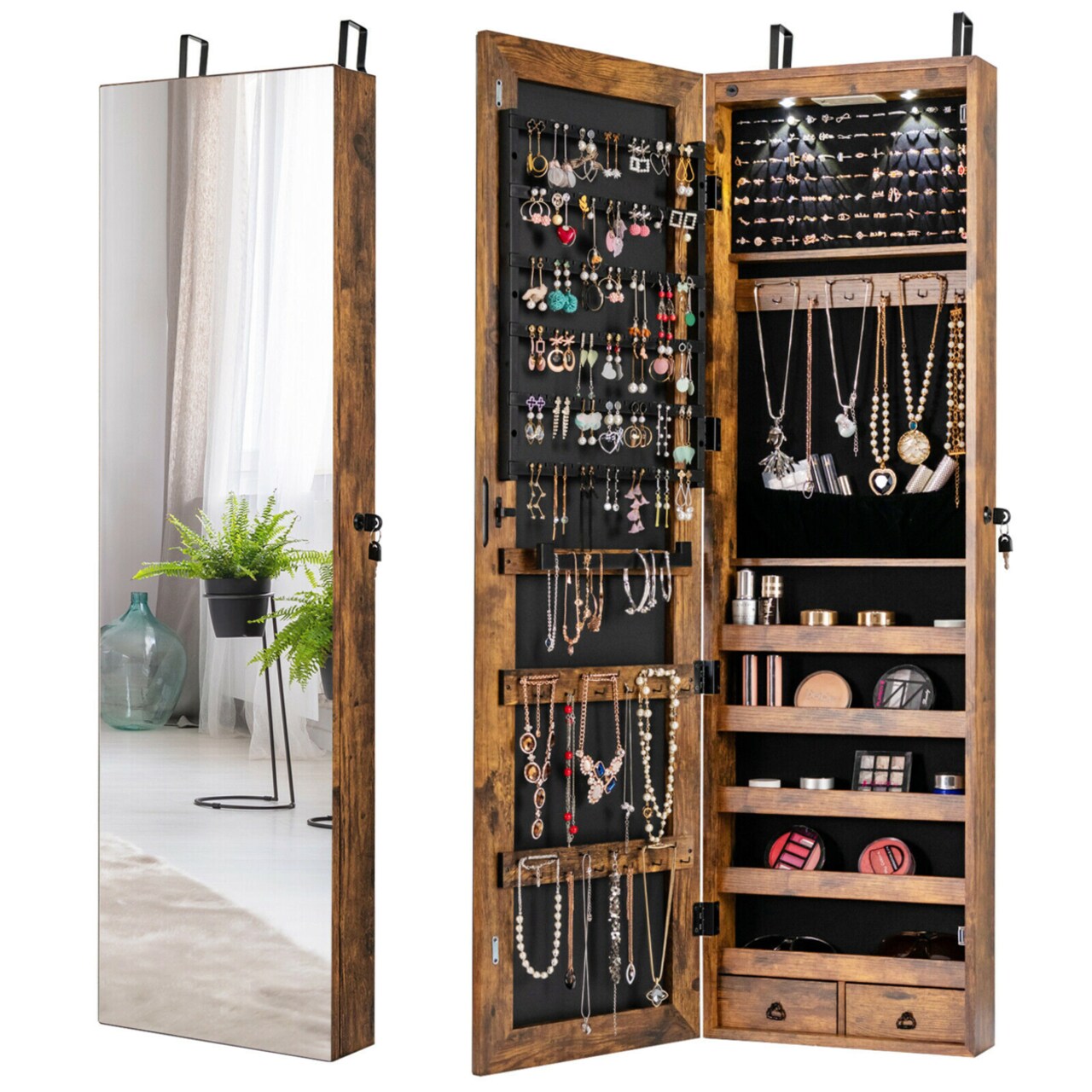 Jewelry storage discount mirror wall mount